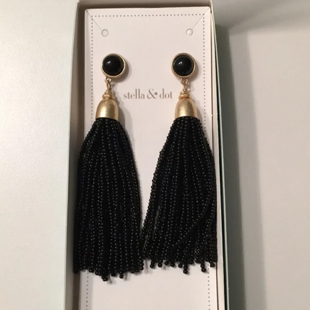 Stella & Dot Earrings Gita Black Tassel Chandelier Earrings